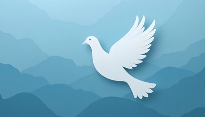 Obraz premium White Dove Flying Over Blue Mountains.