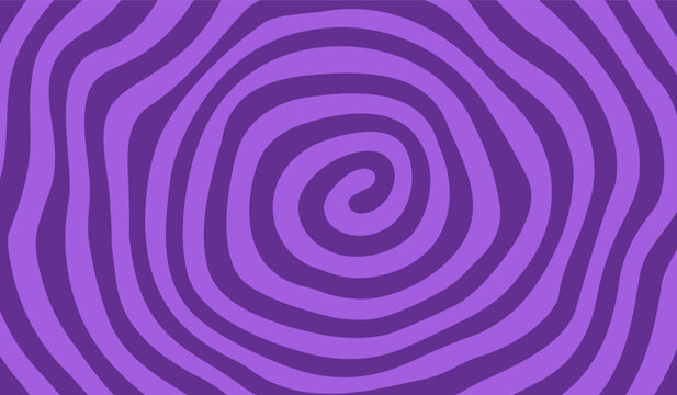 Swirl Spiral Purple Psychedelic Pattern. Groovy Halloween Retro Background. Abstract Vector Wavy Twirl Texture. Optical Illusion Hypno Spiral Bg.