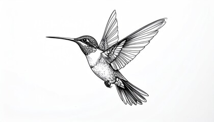 Obraz premium Detailed Hummingbird Illustration - A Delicate Dance of Natures Beauty.