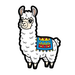 Obraz premium White Cartoon Llama with Colorful Saddle.