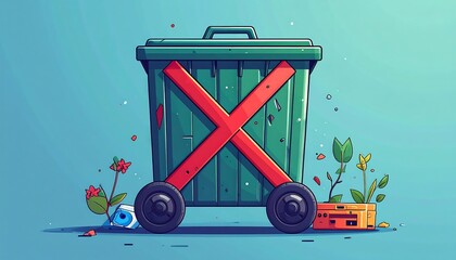 No Waste - A Cartoon Illustration of Eco-Friendly Living.