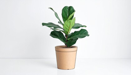Obraz premium Fiddle Leaf Fig Plant in Pot on White Background.