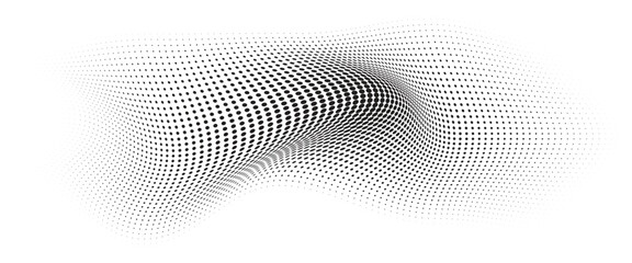 Fototapeta premium Flowing Wave Dot Halftone Pattern: Curve Gradient Shape on Transparent Background. Suitable for AI, Tech, Network, Digital, Science, and Technology Themes.