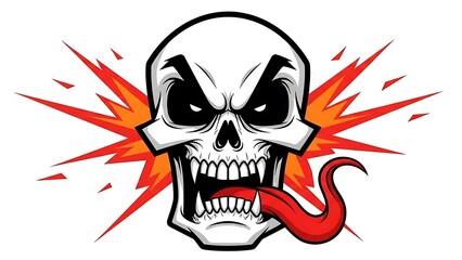 Obraz premium Menacing Cartoon Skull with Red Tongue.