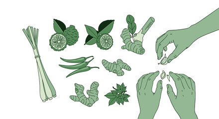 An illustration of key Southeast Asian ingredients, perfect for food blogs, recipes, or articles relating to Asian cuisine and cooking.