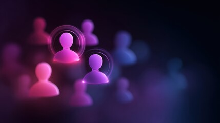 Abstract representation of digital connections with glowing human icons and vibrant colors in a technology-inspired background.