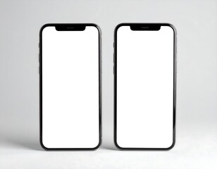 Two modern smartphones with blank screens for app presentation.