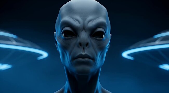 Alien Closeup with Glowing Blue Lights.
