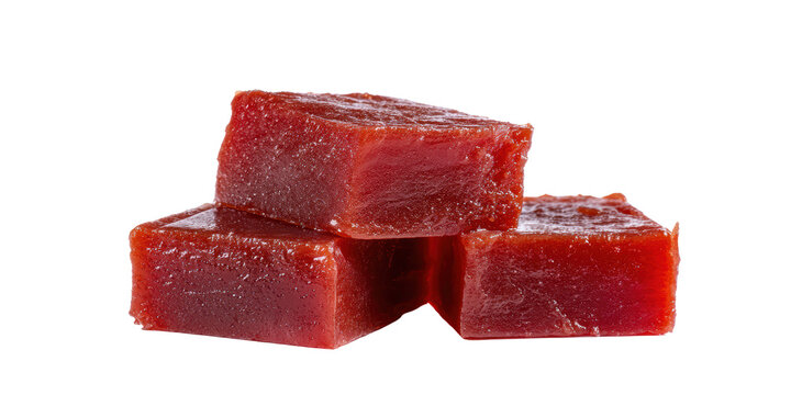 Three Stacked Cubes of Traditional Brazilian Goiabada or Guava Paste a Sweet Red Dessert Treat Isolated on a Transparent Background.
