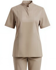 Naklejka premium Grey Women's Long Sleeve Medical Tunic and Pants Uniform Set with Round Neck for Healthcare Professionals