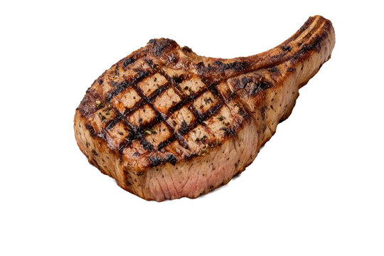 Grilled T-bone steak with distinct charred grill marks, showcasing a juicy, seasoned exterior and a perfectly cooked interior, ideal for a gourmet dining experience.