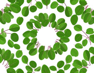 Vibrant Green Leaves Arranged in a Circular Pattern on White.