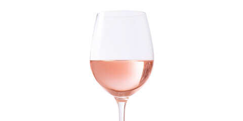 A Beautiful Crystal Wine Glass Half Filled with Delicious Pink Rose Wine for a Celebration or Romantic Evening on a Transparent Background