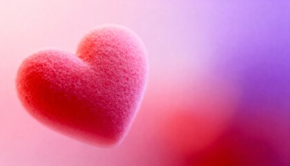 Fototapeta premium Soft Fluffy Red Heart on Blurred Pink and Purple Gradient Background, Romantic Valentine’s Day Love Concept with Copy Space for Branding, Advertising and Social Media Design.