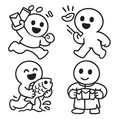 Fototapeta premium Happy joyful cartoon characters celebrating festival with food and gifts
