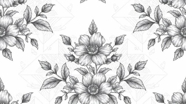 Floral Pattern Black and White Illustration.