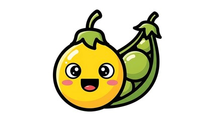 Cartoon Pea Pod with Smiling Face Character.