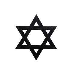 Black Star of David (Magen David) symbol on white background. Represents Judaism, Jewish faith, and Jewish culture as a prominent religious emblem.