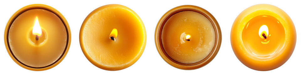 Top-down view of glowing candles, a warm, inviting image. Perfect for conveying a sense of serenity.