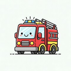 Cartoon Fire Truck Illustration with Smiling Face.