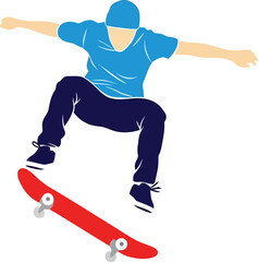 Dynamic Skateboarder Performing a High-Flying Trick in Bright Colors © Robinson Crusoe