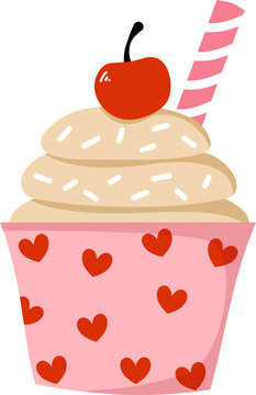 Cupcake With Cherry Illustration 