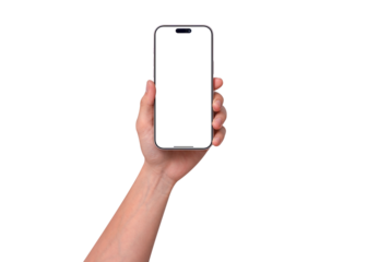 Hand holding smartphone mockup isolated.