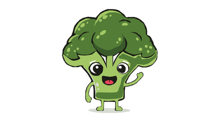Obraz premium Cute cartoon broccoli character smiling, perfect for healthy lifestyle themes.