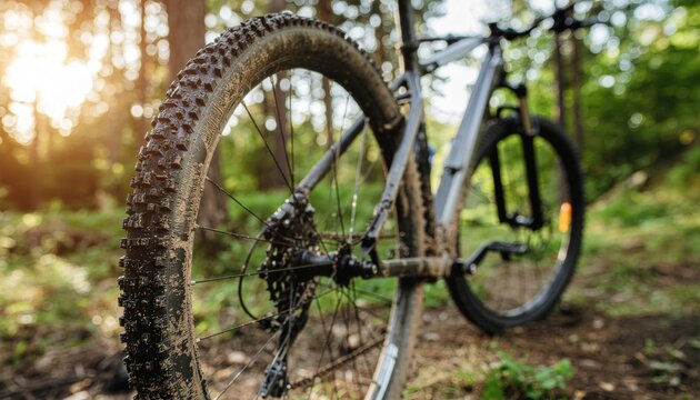 Mountain bike on forest trail path.