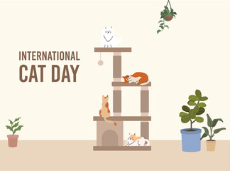 International cat day hand drawn flat background