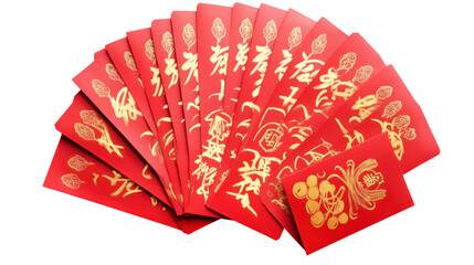 Red envelopes lunar new year spring festival year of the horse oriental tradition isolated on transparent background