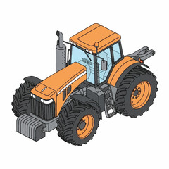 Obraz premium Orange Tractor Illustration Isometric View Agricultural Vehicle.
