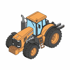 Obraz premium Orange Tractor Illustration Isometric View Agricultural Vehicle.