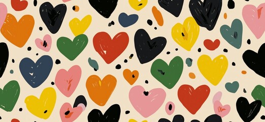 Fototapeta premium Seamless heart pattern representing love and romance. Hearts in a cute retro doodle style creating a vibrant seamless pattern