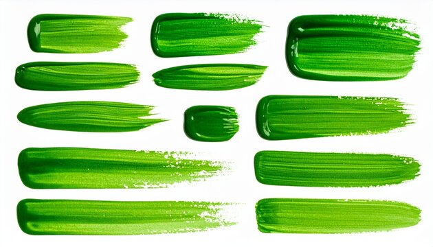 Gr&uuml;ne Pinselstriche als abstrakte Design-Elemente auf wei&szlig;em Hintergrund