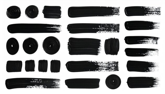 Schwarze Pinselstriche und Farbkleckse als abstrakte Design-Elemente auf wei&szlig;em Hintergrund