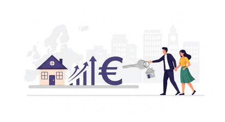Fototapeta premium EU Property Market and Mortgage Interest Rate Increase Concept, Housing Prices, Inflation and Euro Economy Vector Graphic