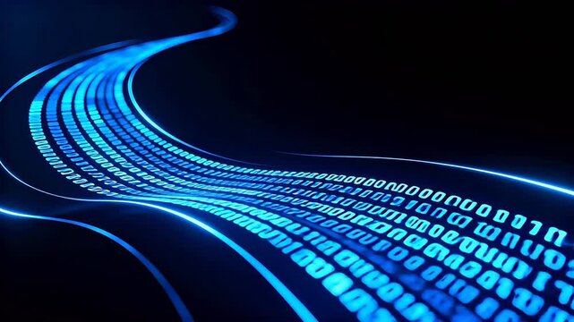 Blue glowing binary code stream