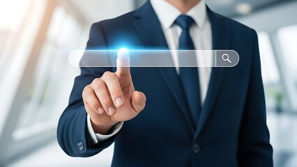 Obraz premium Searching Online Solutions Business Concept using Internet Browser Search Bar Finding Information Using Computer Web Page Digital Technology in the Office
