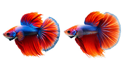  Colorful Betta Fish Swimming, Side View, Long Flowing Tail and Fin, isolated on transparent background