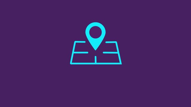 Cyan Map Pin Icon on Purple Background symbol location