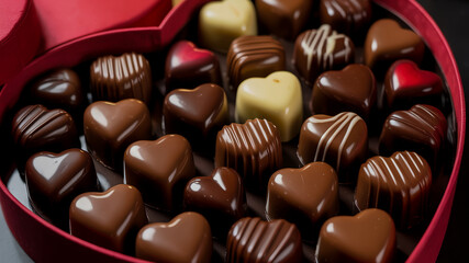 Fototapeta premium Heart-shaped box of assorted chocolates