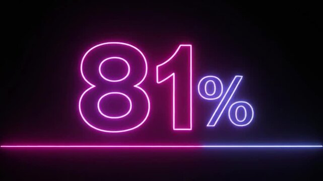 Neon 81 Percent Sign Glowing on Black Background for Business and Sales.
