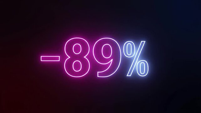 Neon Sign Displaying a Massive Discount of Eighty-Nine Percent Off.