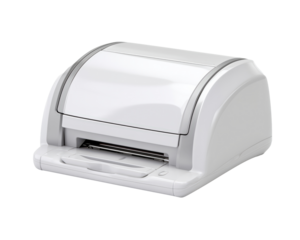 Modern, compact white printer on white isolated background.