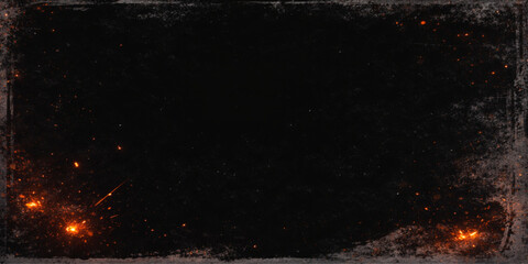 A grunge dark night background features burning paper with an alpha channel amidst a glowing galaxy of stars, cosmic dust, and bright nebula particles in the deep black space universe © Graph Rover