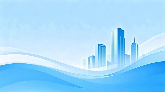 Abstract blue cityscape with wave design