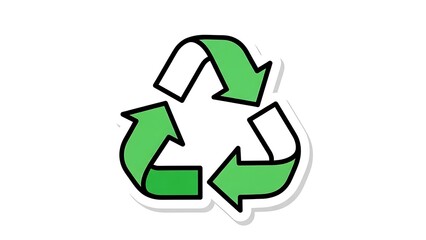 A green and white recycle symbol sticker showing three arrows forming a triangle on a clean background.