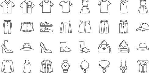 Fototapeta premium Black and white line of clothing and accessories line black and white fashion shoes