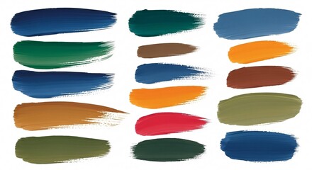 Color palette samples brush strokes isolated on white background